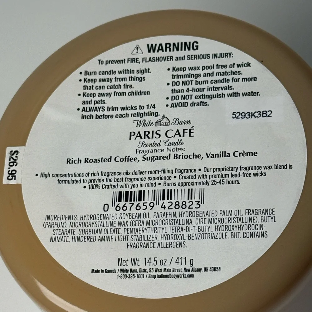 Bath & Body Works Paris Cafe 3 Wick Candle With White Lid by White Barn